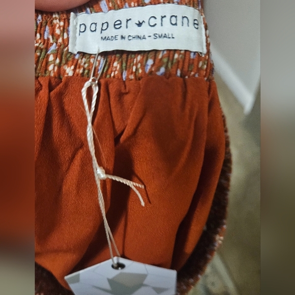 PAPER CRANE Smocked ruffle layer mini skirt. Rust/blue. Size small NWT - Picture 6 of 10